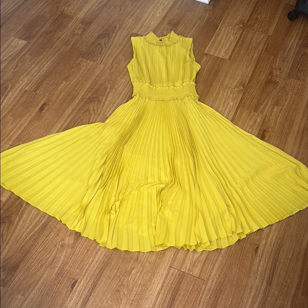 Nanette Lepore Yellow Pleated Maxi Dress 12